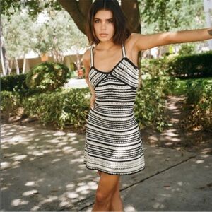 Zara Black and White Striped Knit Mini Dress Medium